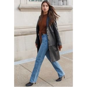 Reformation Veda Crosby 90s Longline Leather Blazer in Black